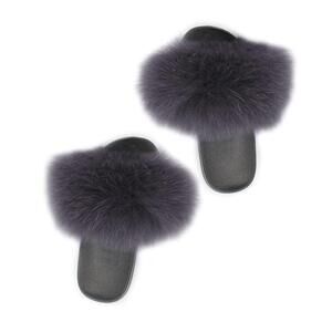 NEW MANIERE furries slides in charcoal